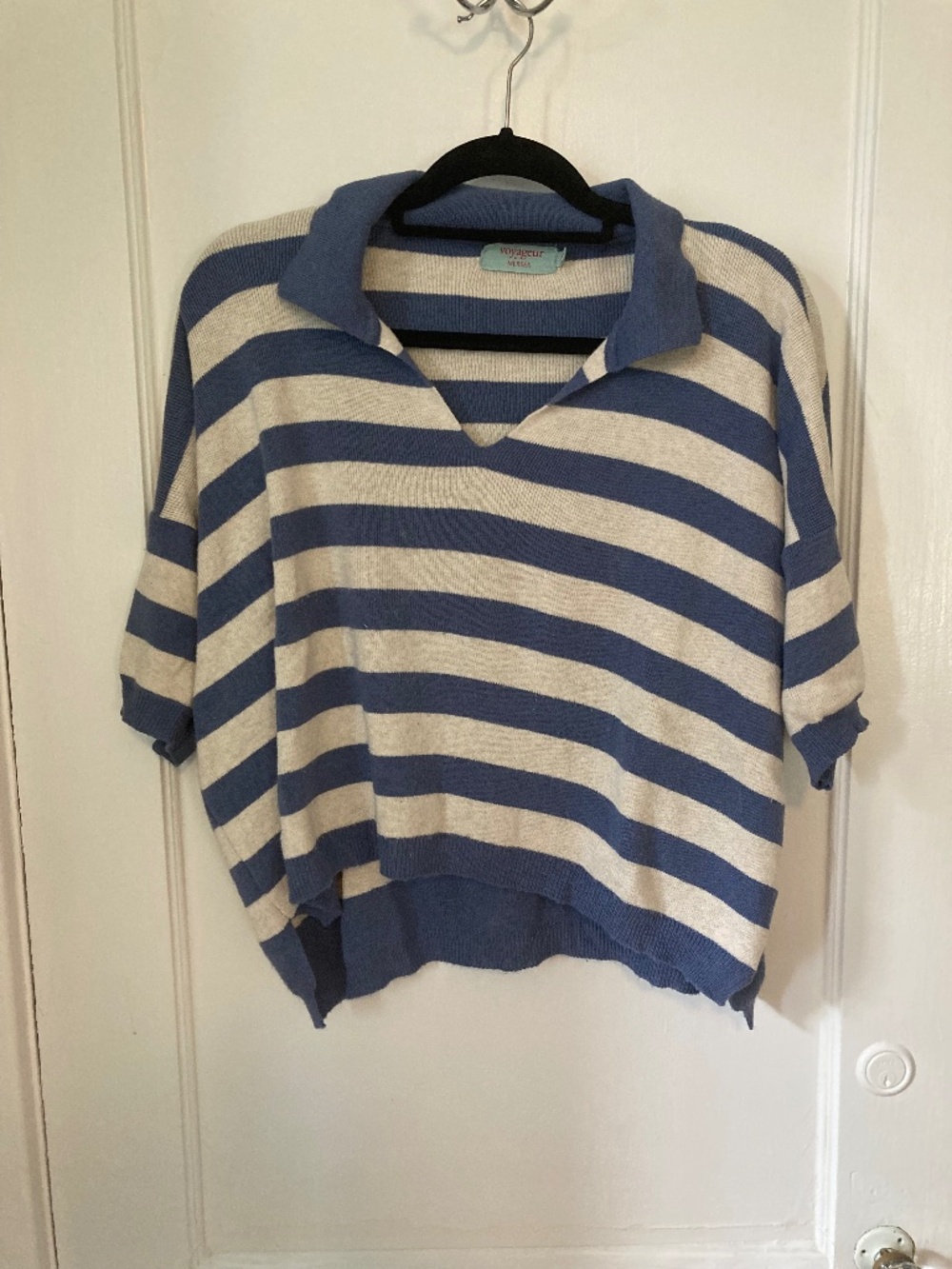 Voyageur by Mersea Blue and Cream Knit Polo Striped Top